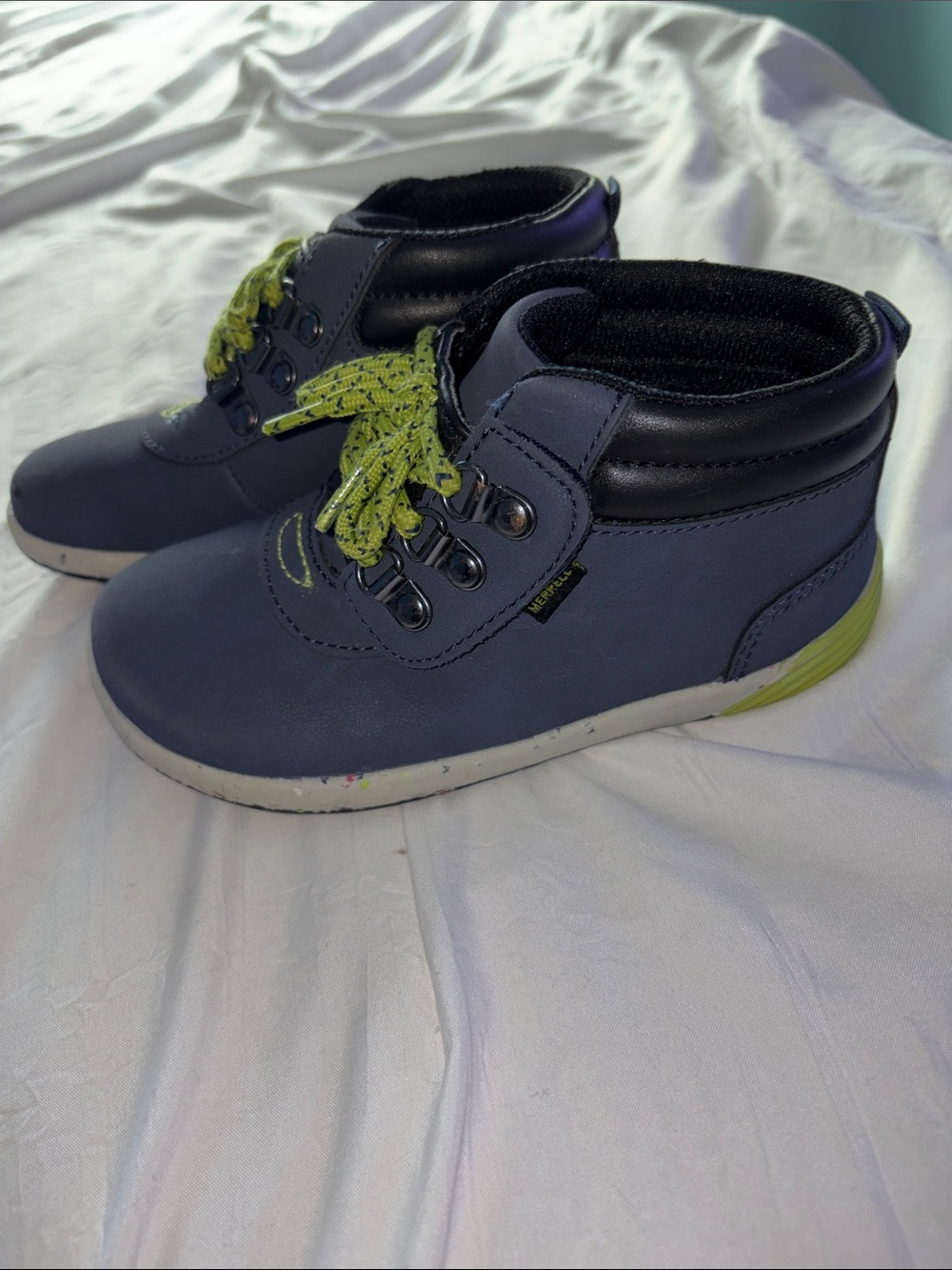 Merrell Toddler Bare Steps Navy and Lime Accent Ankle Boots